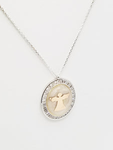 Clear Baguette White Mine Handcrafted Angel Oval Adjustable Necklace | 925 Sterling Silver