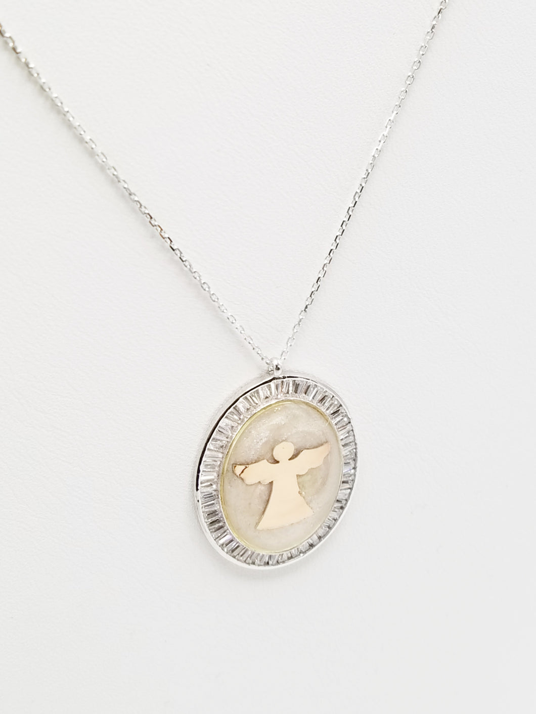 Clear Baguette White Mine Handcrafted Angel Oval Adjustable Necklace | 925 Sterling Silver