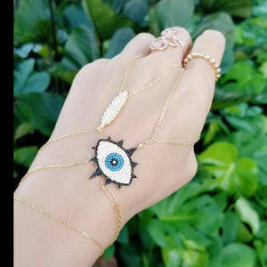 Evil Eye with Eyelash Slave Bracelet Adjustable Hand Chain| 925 Sterling Silver Good Luck Lucky Charm