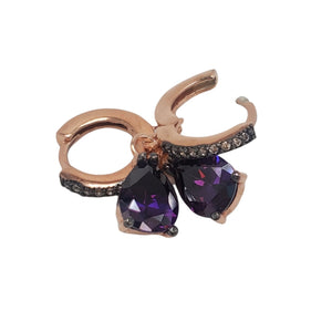 Amethyst Purple  Clear Zirconia Drop Earrings Hoop 925 Sterling Silver Rose Gold Vermeil