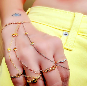 Yellow Zirconia Adjustable Slave Bracelets Hand Chain Genuine 925 Sterling Silver