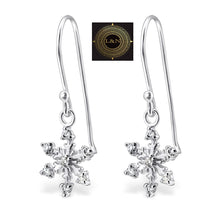 Genuine 925 Sterling Silver Zirconia Snowflake Earrings Dangle