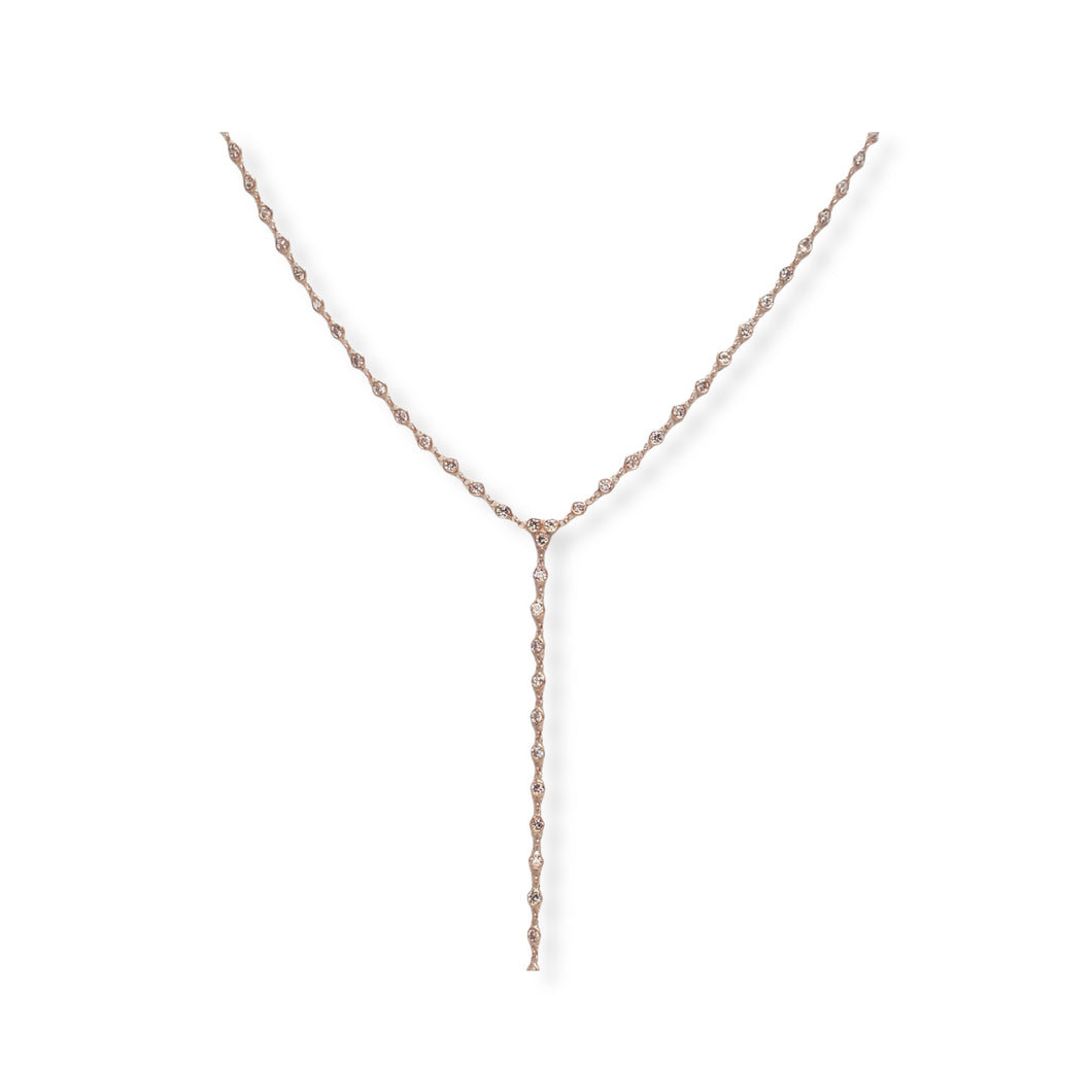 Y Necklace Lariat Clear Cubic Zircon Handcrafted Adjustable Necklace Solid 925 Sterling Silver Vermeil Rose Gold, White Gold,14K Gold Option/s Available